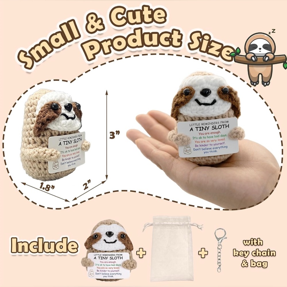 Positive Support Sloth Crochet Inspirational Gift With Keychain - Picture 2 of 4
